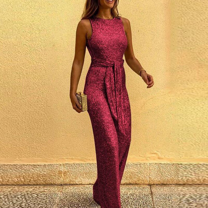 Damen Party Ärmellos Jumpsuit | mit Bindegürtel