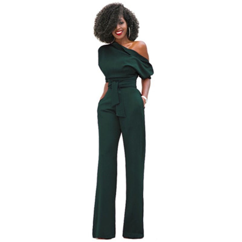 Damen Ein-Schulter Weitem Bein Jumpsuit | mit Taillengürtel