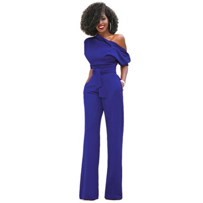 Damen Ein-Schulter Weitem Bein Jumpsuit | mit Taillengürtel