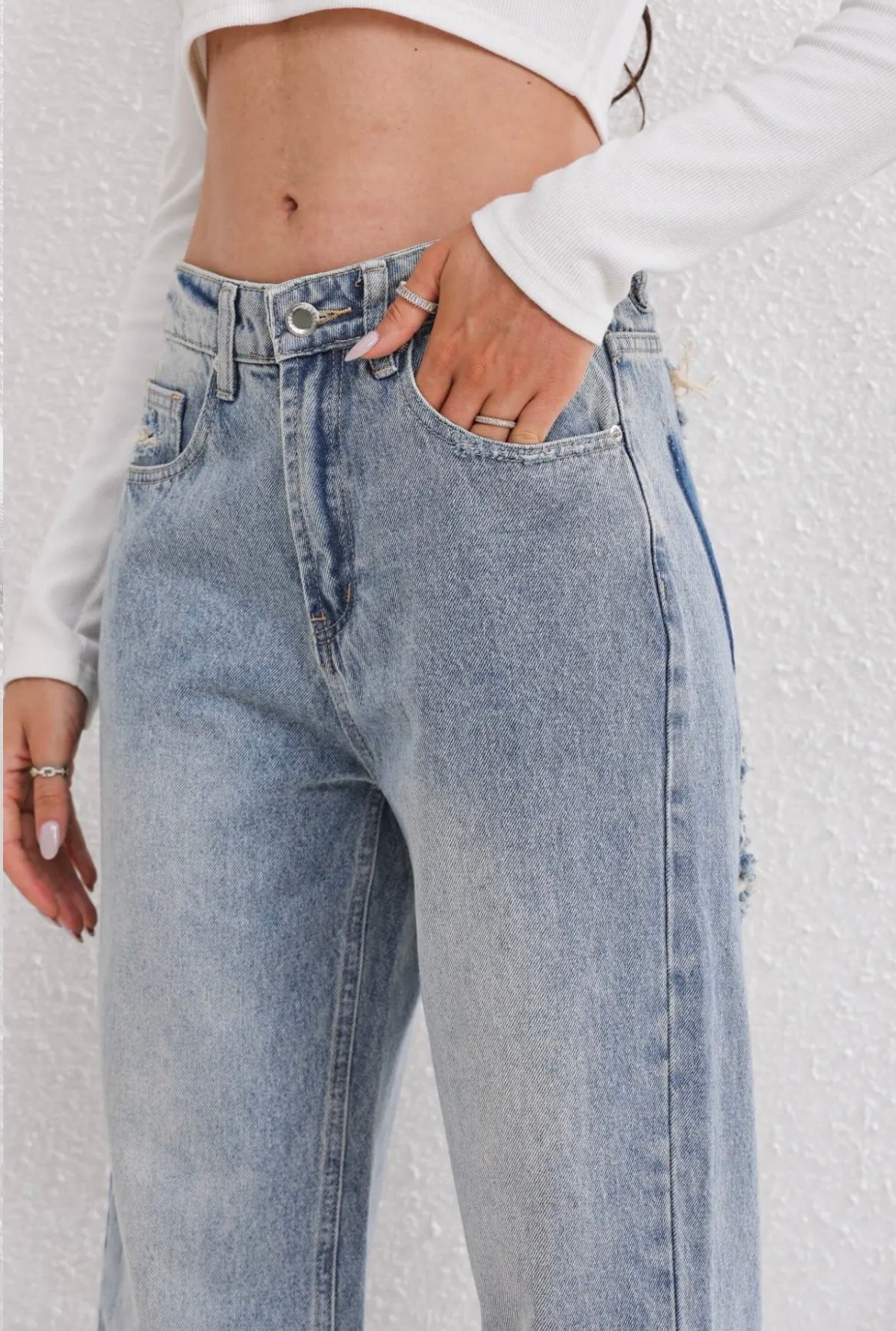 Damen Hoch Tailliert Weit Bein Baggy Jeans | Lässig