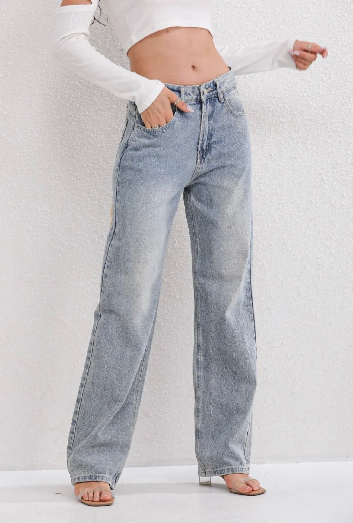 Damen Hoch Tailliert Weit Bein Baggy Jeans | Lässig
