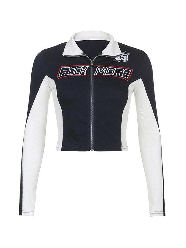 Cropped Moto Jacke mit Logo Aufdruck