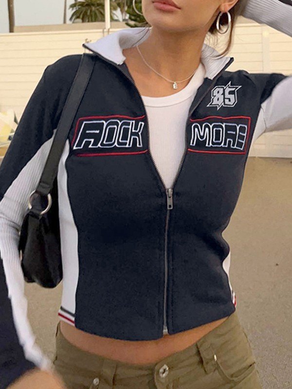Cropped Moto Jacke mit Logo Aufdruck