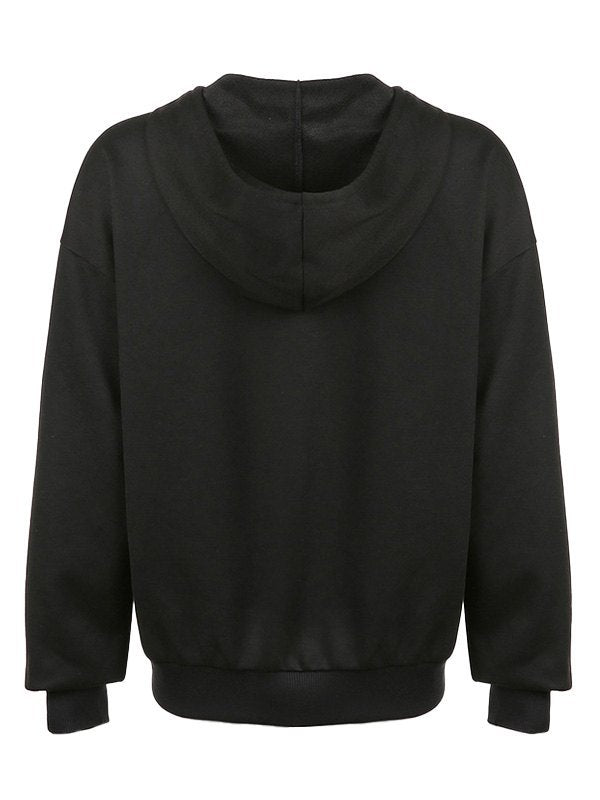 Schwarzer Hoodie mit Reißverschluss und Rhinestone Totenkopf