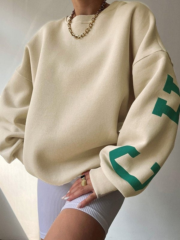 Oversize College Sweatshirt mit grüner Buchstaben Grafik
