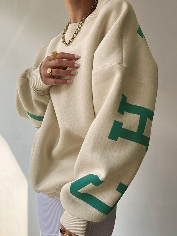 Oversize College Sweatshirt mit grüner Buchstaben Grafik