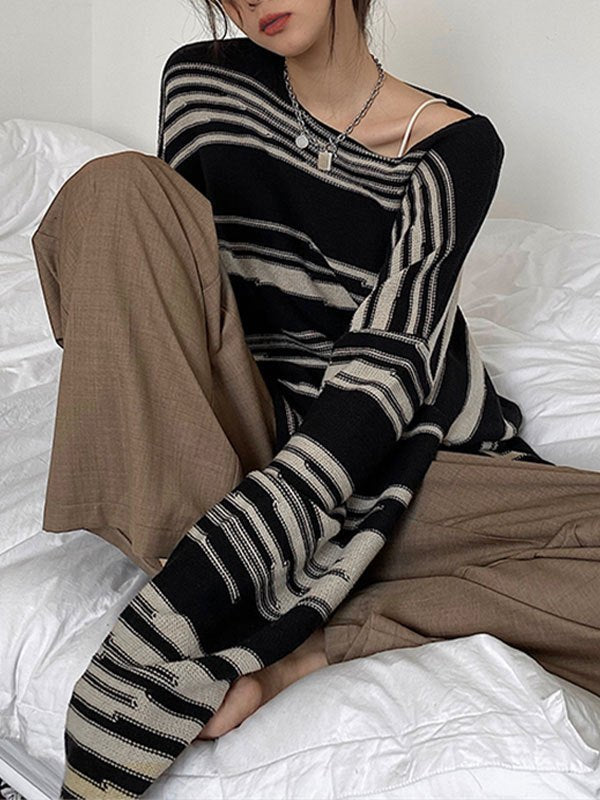 Oversized Strickpullover mit Streifen