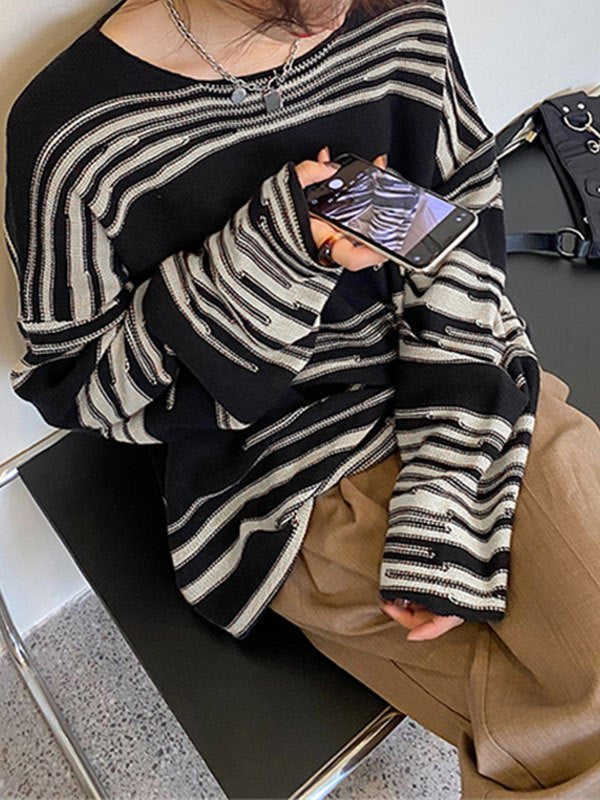 Oversized Strickpullover mit Streifen