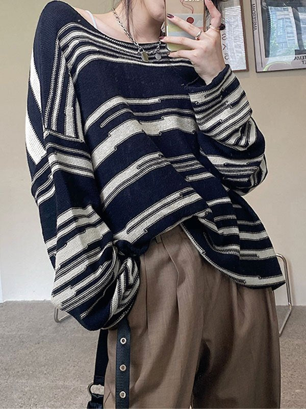 Oversized Strickpullover mit Streifen