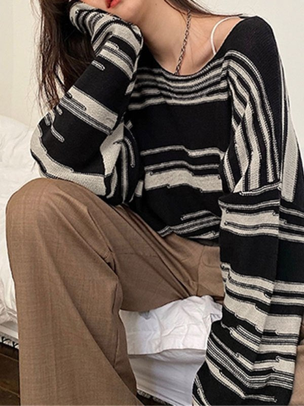 Oversized Strickpullover mit Streifen