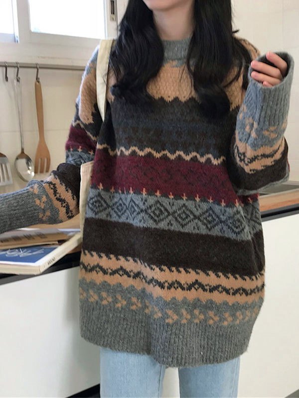 Vintage Oversize Jacquard Strickpullover Sweater