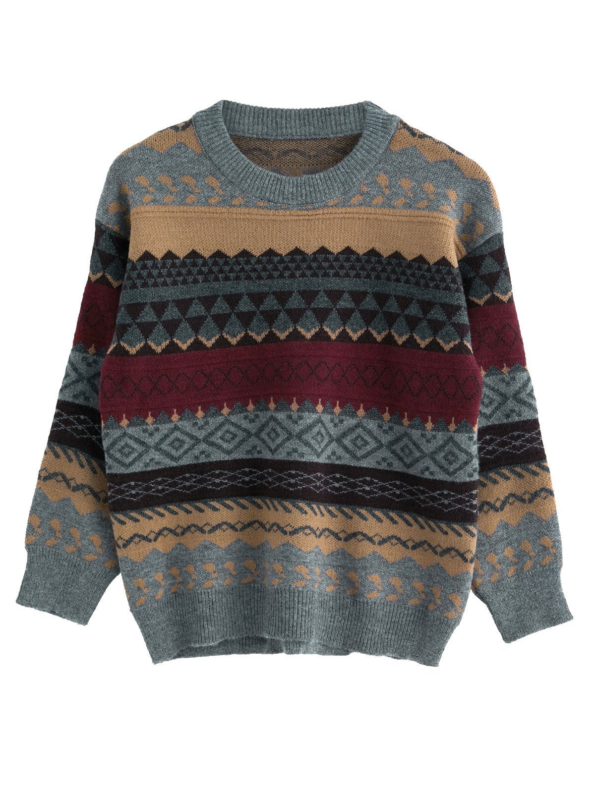 Vintage Oversize Jacquard Strickpullover Sweater