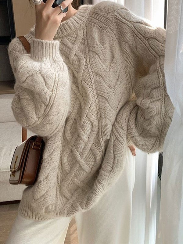 Oversized Pullover mit Zopfmuster