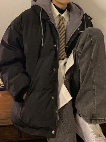 Vintage Oversize Mock Zweiteilige Puffer Jacke mit Hoodie
